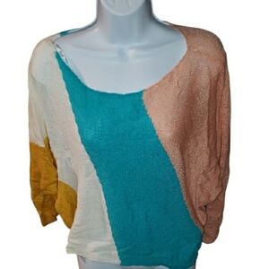 Color Block Scoop-Neck Sweater in Teal, Peach, Mustard & Cream NWT